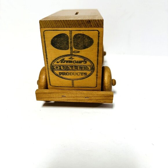 Wooden Toy Truck Coin Bank Armour’s Quality Products Logo Image Vintage - Picture 4 of 9